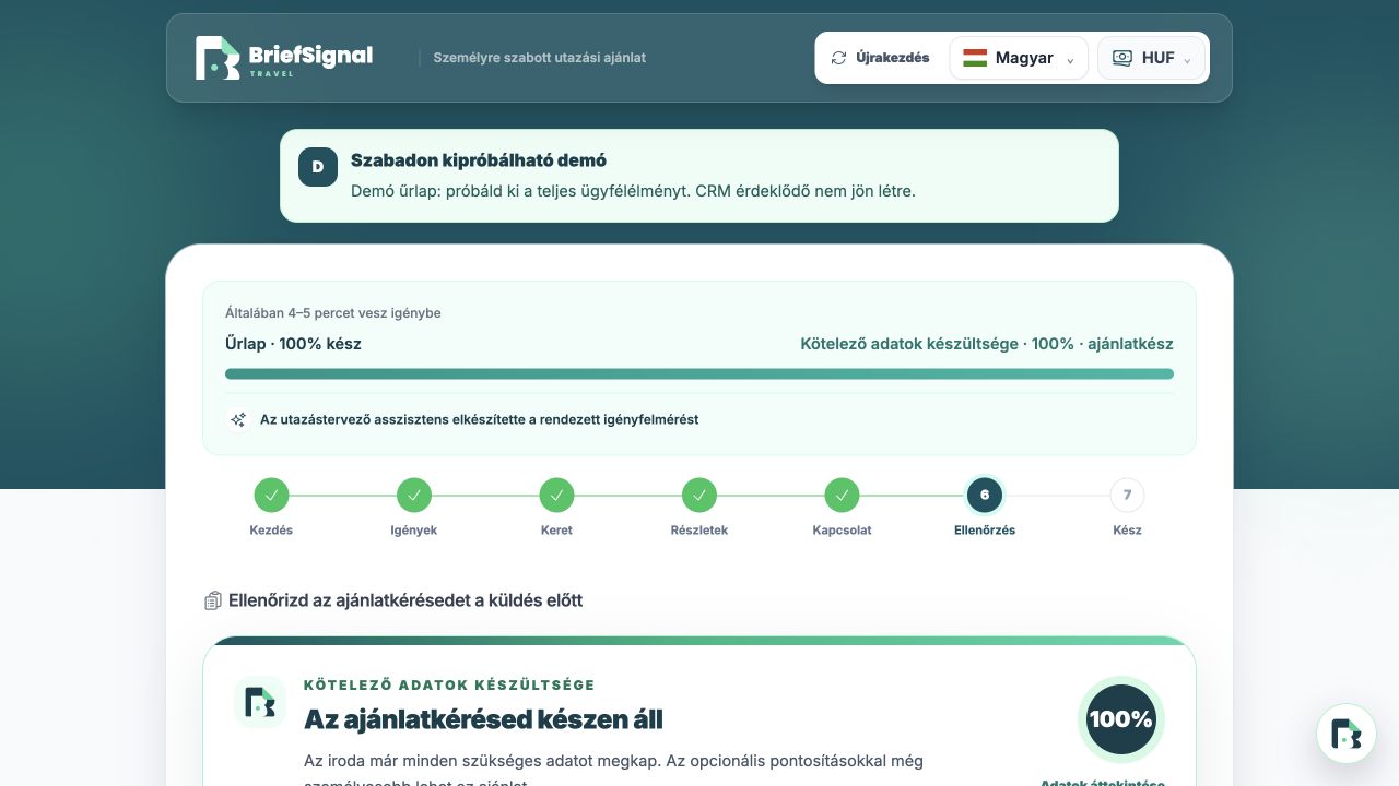 AI által rendezett BriefSignal utazási brief